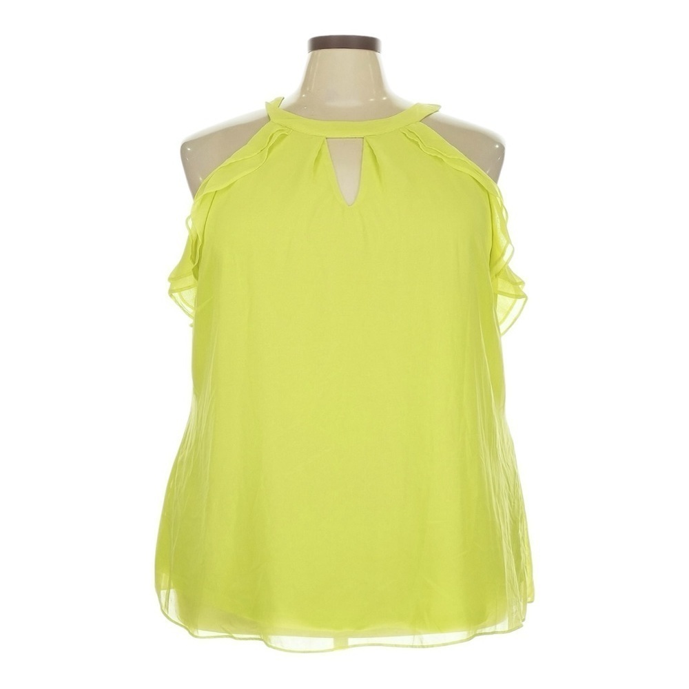 City Chic Chiffon Halter Blouse 24 XXL Lemon Lime Yellow Ruffle Tie Neck Lined